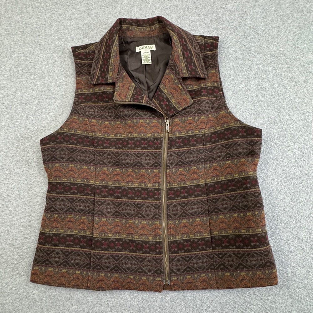 Orvis Womens Wool Blend Full Zip Vest Large 14/16 Southwestern Cabincore Fall